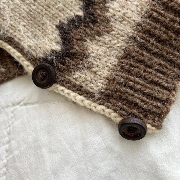 Vintage Icelandic Wool Fair Isle Brown Knit Cardigan Sweater Small Medium Womens - Picture 2 of 6